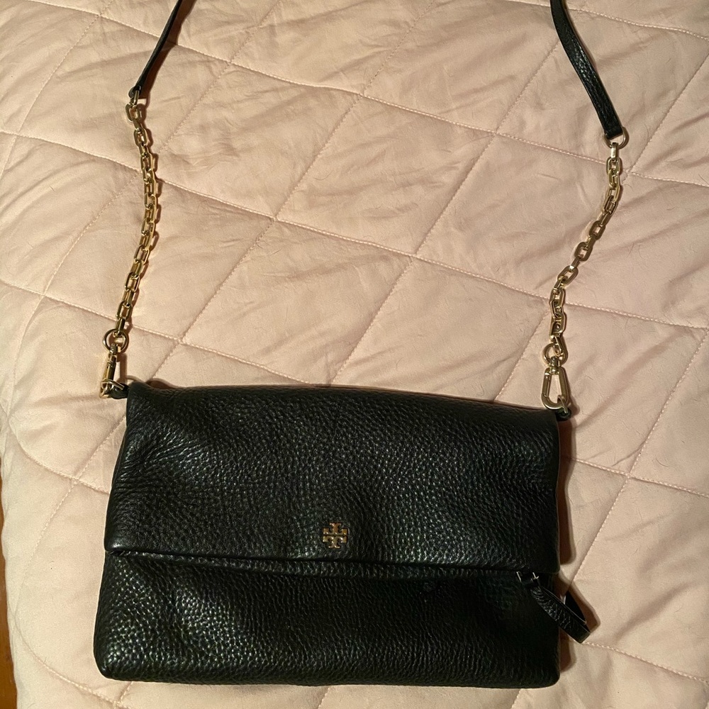 Tory Burch pebbled leather fold over crossbody.